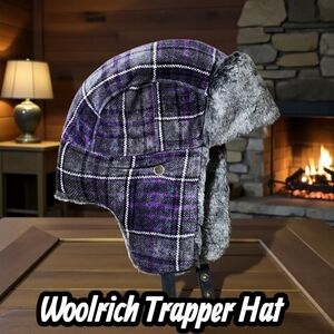 VTG Woolrich Trapper Hat Buffalo Plaid Ear Flaps Faux Fur-Lined Cap